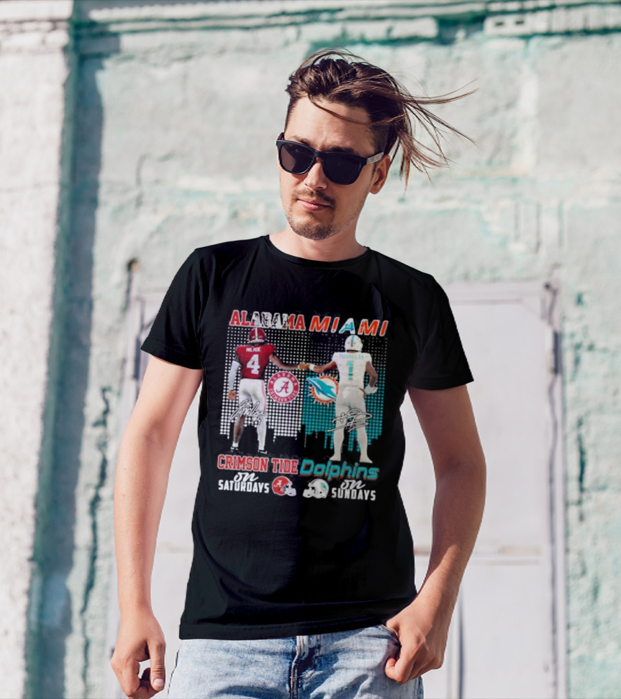 Alabama Miami Crimson Tide Saturdays Dolphins Sundays T-Shirt