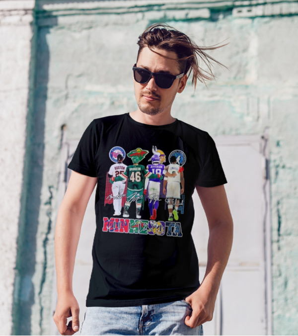 Minnesota Twins Buxton Minnesota Wild Spurgeon Minnesota Vikings Jefferson Minnesota Timberwolves Edwards Signature T-Shirt