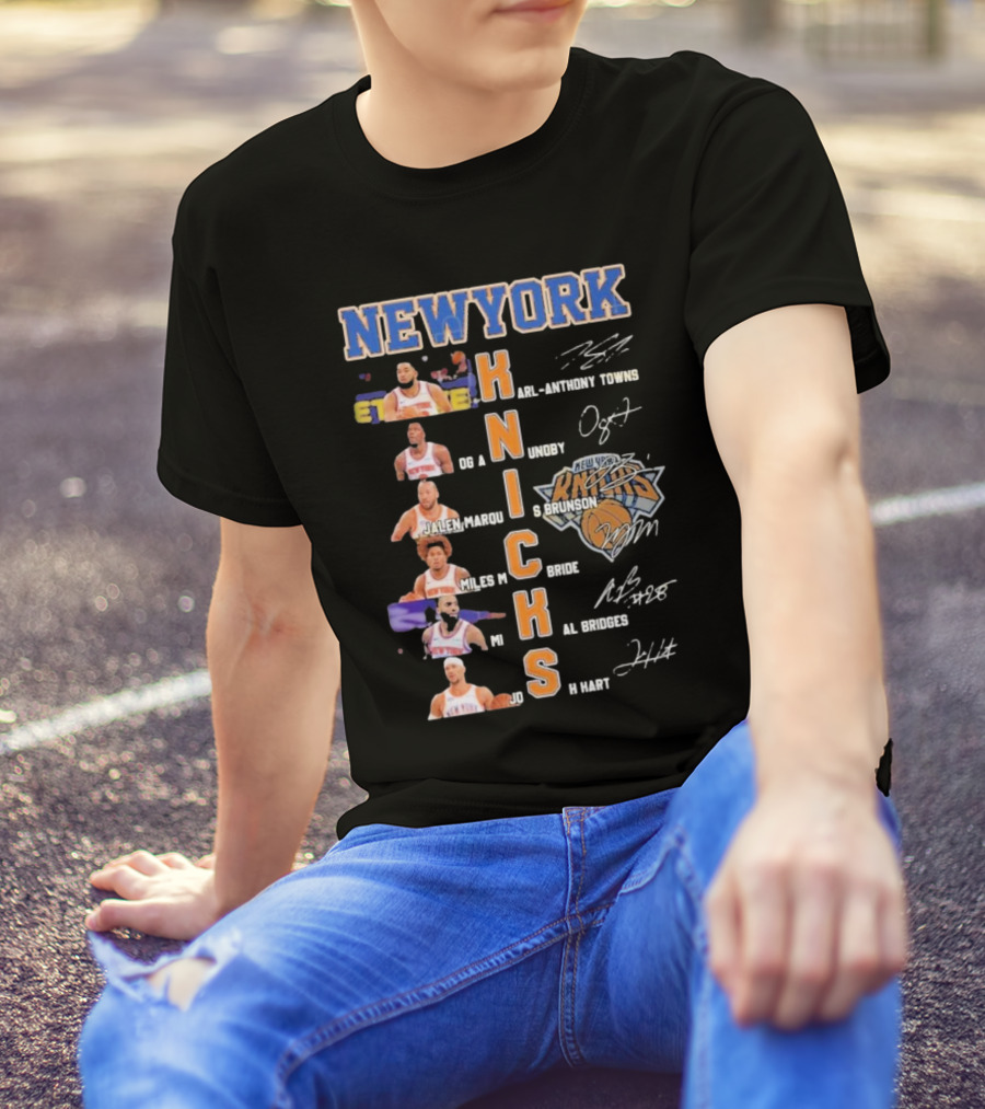 New York Knicks Karl-Anthony Towns OG Anunoby Jalen Brunson Miles McBride Mikal Bridges Josh Hart Signature Players T-Shirt