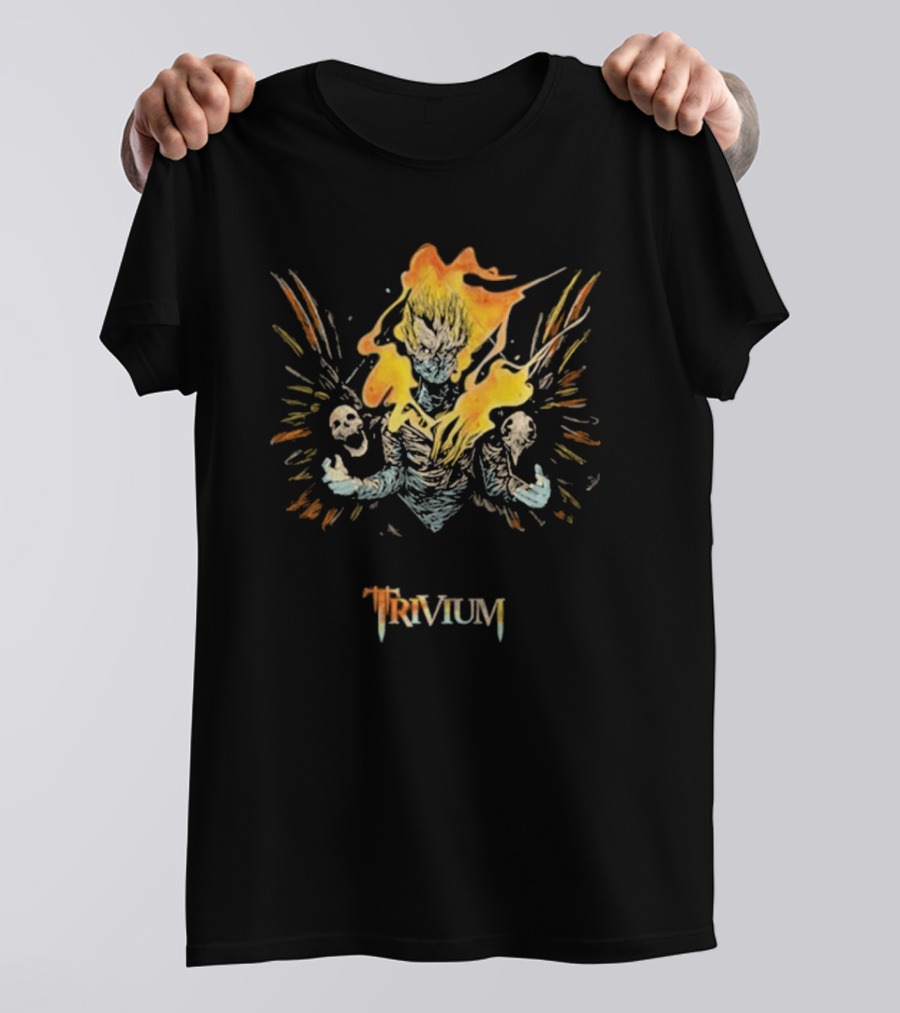 Trivium Blazing Figure With Skulls And Flaming Wings T-Shirt