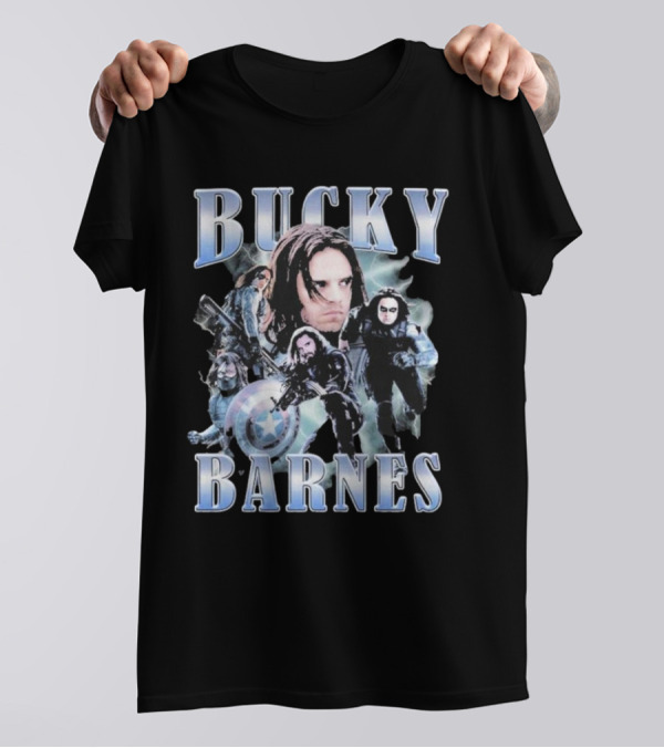 Bucky Barnes Winter Soldier Collage With Shield T-Shirt