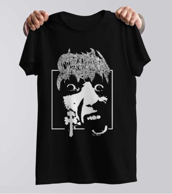 Crown Vic Staring Into The Abyss Horror Face Cross Metal T-Shirt