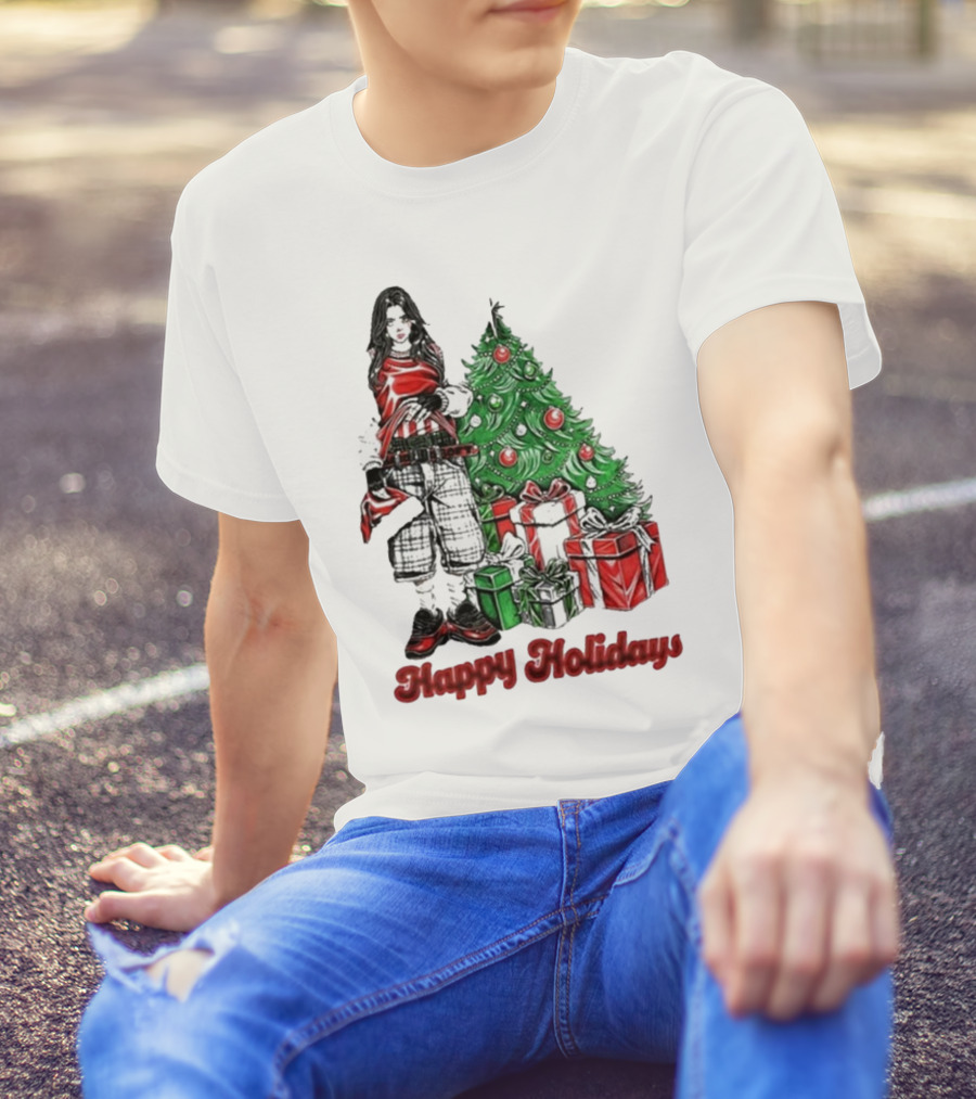 Billie Eilish Happy Holidays Christmas Tree Presents T-Shirt