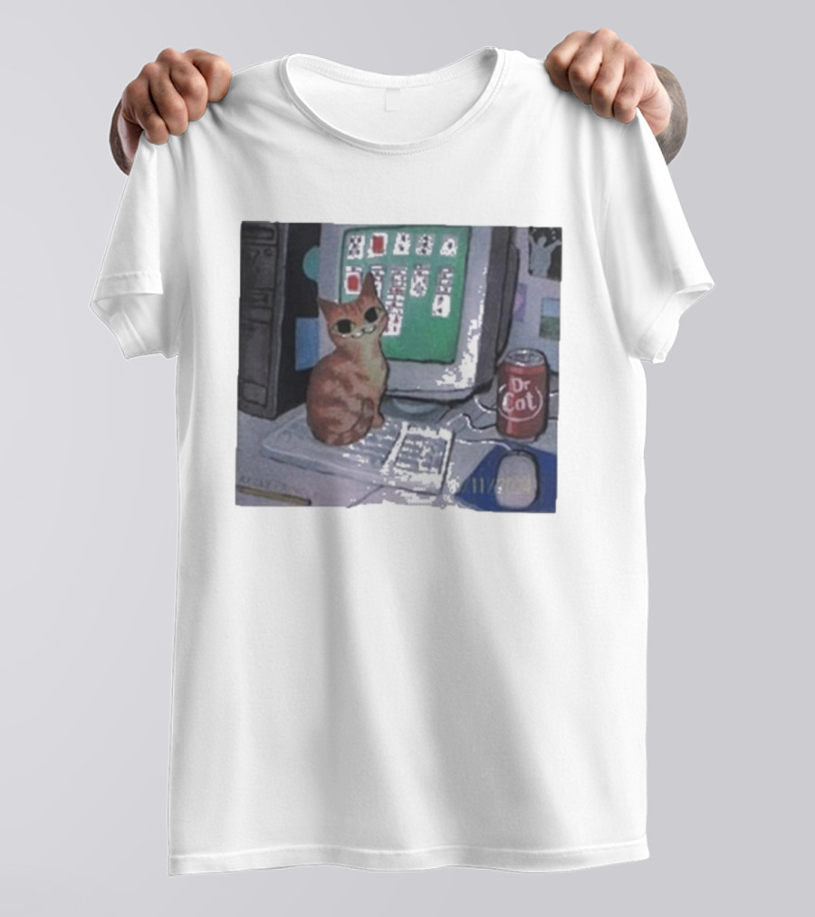 Kelly Pringle Solitaire Cat Dr Cat On Desktop Keyboard T-Shirt