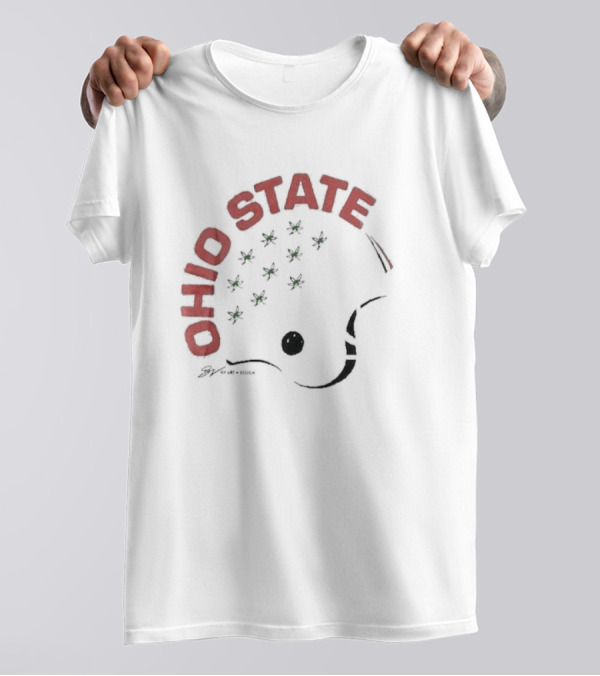 Ohio State Helmet Design With Buckeye Leaves T-Shirt
