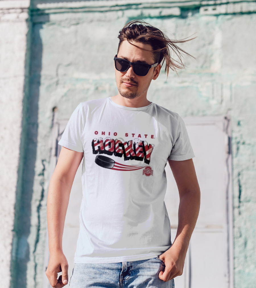 Ohio State Buckeyes Hockey Holiday Candy Cane Puck T-Shirt