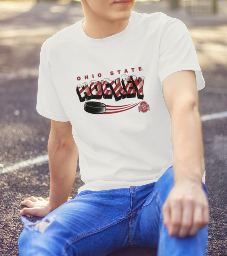 Ohio State Buckeyes Hockey Holiday Candy Cane Puck T-Shirt