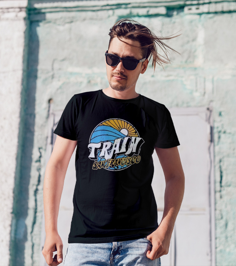Train San Francisco Sunset Wave Retro T-Shirt