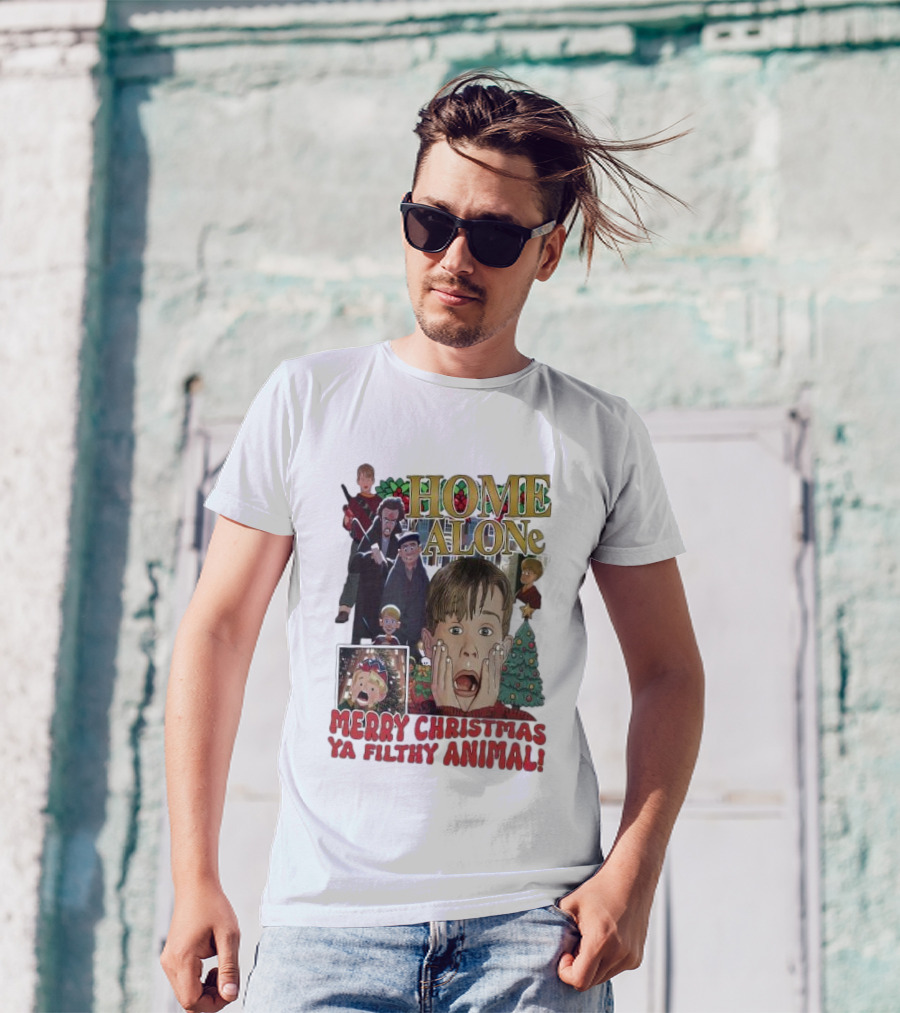 Home Alone Merry Christmas Ya Filthy Animal Kevin McCallister Holiday Movie Collage T-Shirt