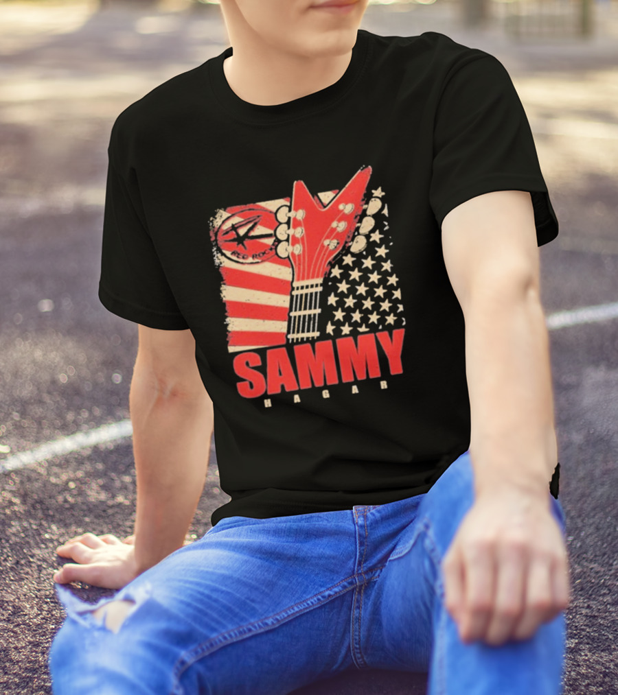 Sammy Hagar Red Rocker American Flag Guitar T-Shirt