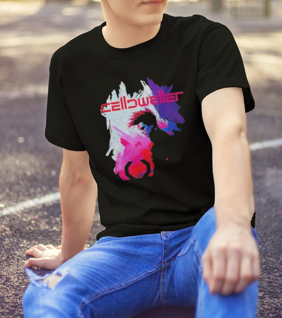 Celldweller The Sentinel Neon Abstract Portrait With Geometric Accent T-Shirt