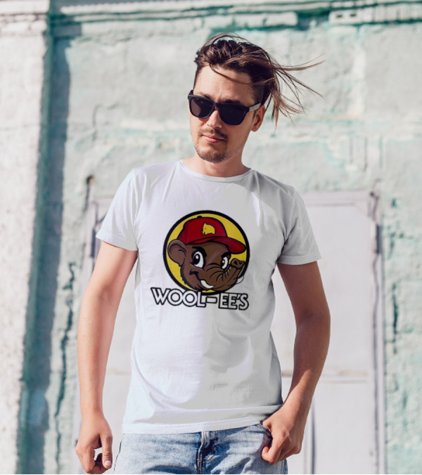 WOOLI WOOL-EES WOOL-EE'S RED CAP HAPPY ELEPHANT ICON YELLOW BACKGROUND T-Shirt