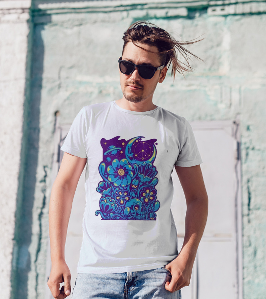 Zazz Corp White Cosmic Floral Planets Constellation T-Shirt