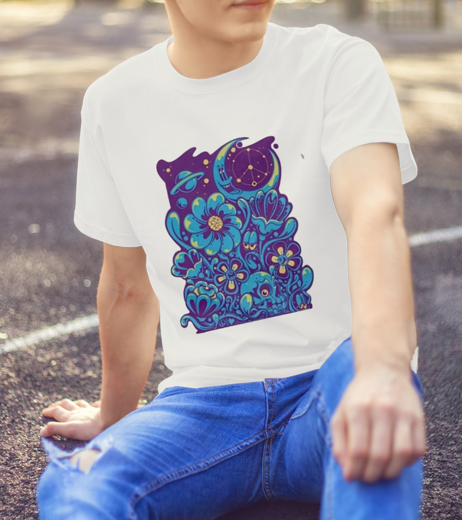 Zazz Corp White Cosmic Floral Planets Constellation T-Shirt