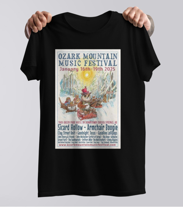 Ozark Mountain Music Festival January 16-19 2025 Eureka Springs AR Featuring Sicard Hollow And Armchair Boogie T-Shirt