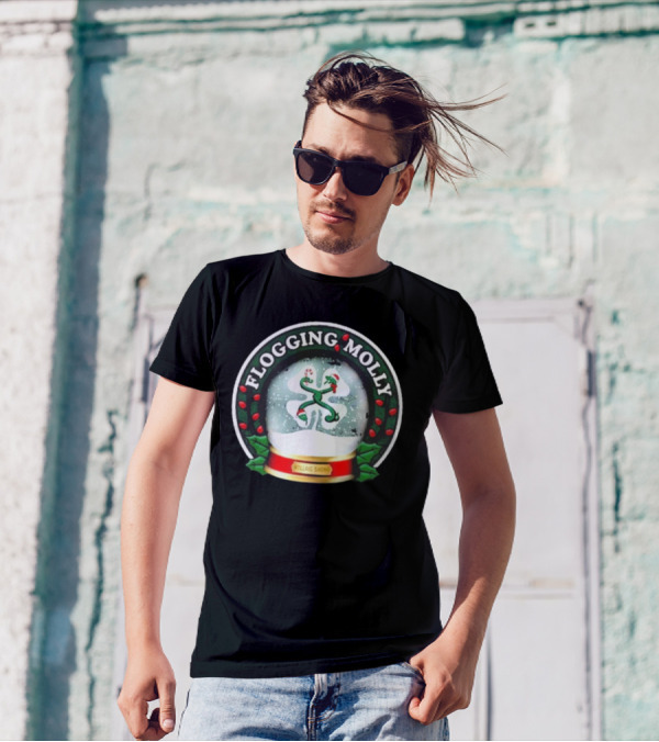 Flogging Molly Nollaig Shona Snow Globe With Holly Red Green White T-Shirt