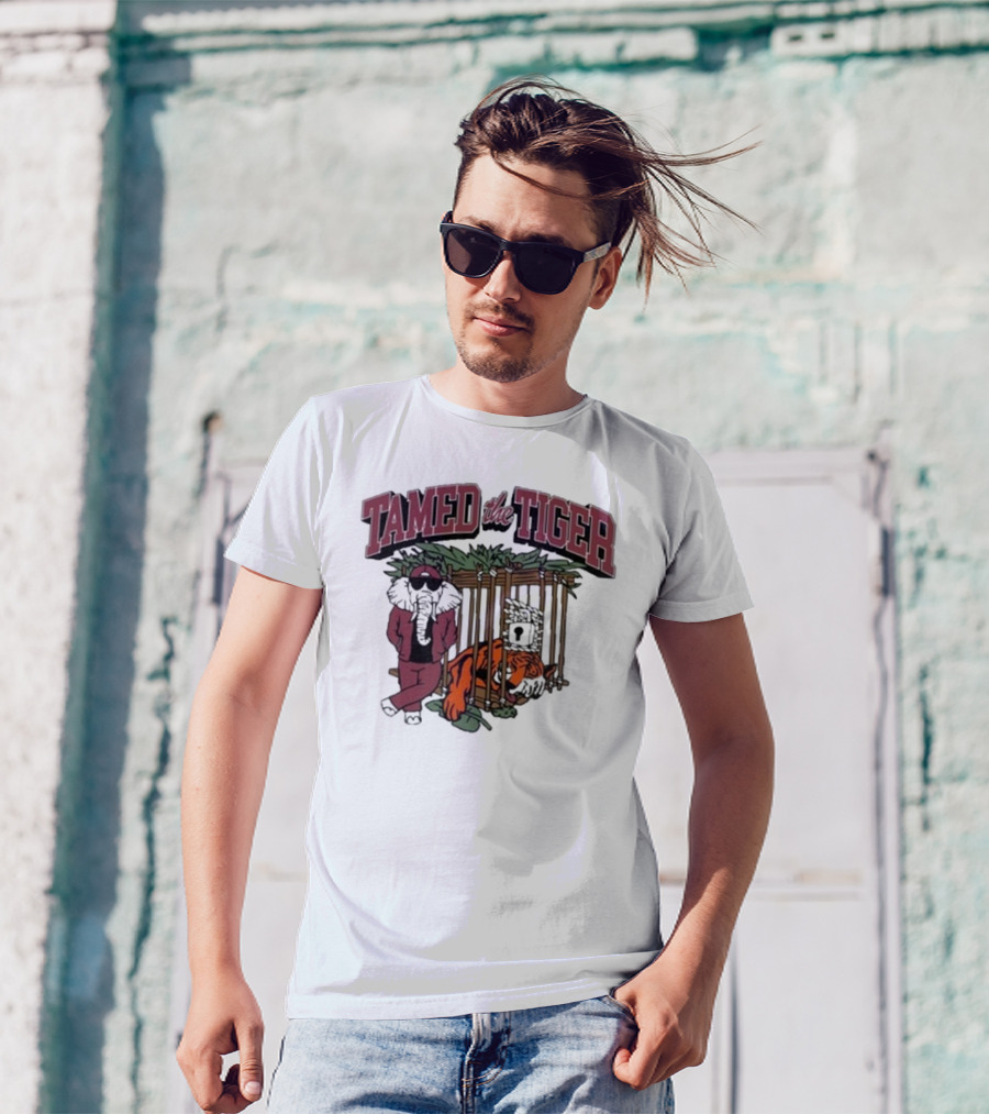 Tamed The Tiger Alabama Football Rivalry Elephant And Caged Tiger T-Shirt