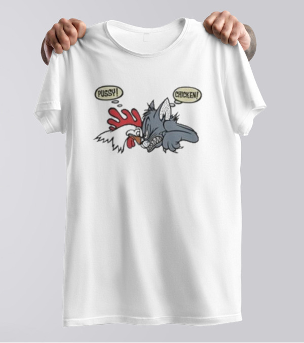 No Fear Pussy Chicken 1993 Rooster Cat Confrontation T-Shirt
