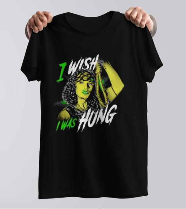 I Wish I Was Hung Retro Pop Art Style Green-Tinted Figure Holding Rope T-Shirt