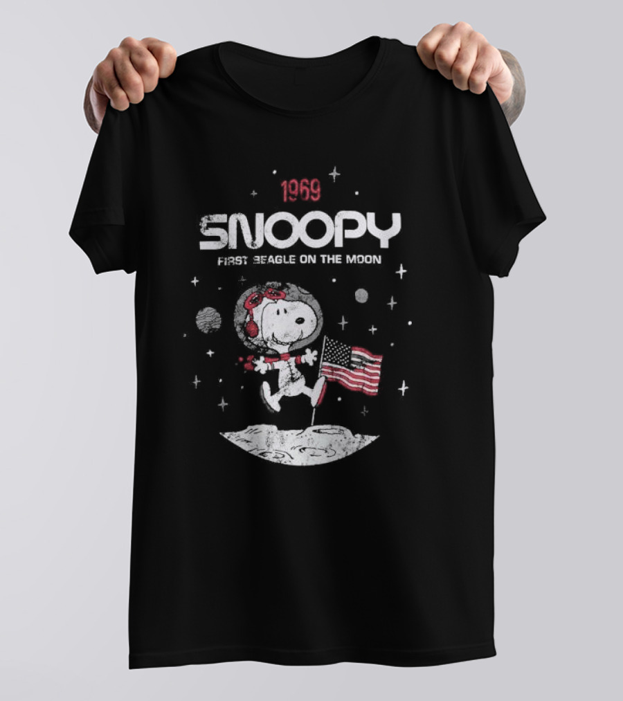 1969 Snoopy First Beagle On The Moon With Flag T-Shirt