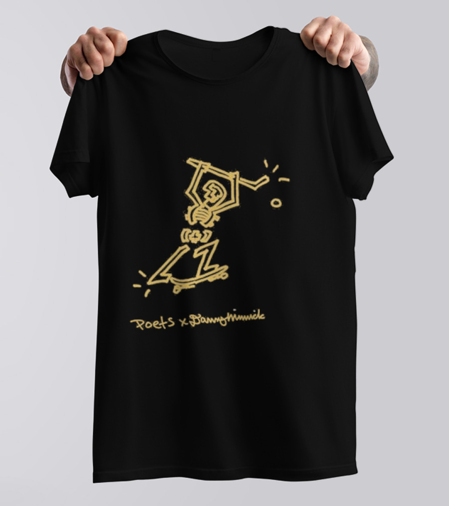 Poets X Danny Minnick Skateboard Skeleton Gold Print T-Shirt