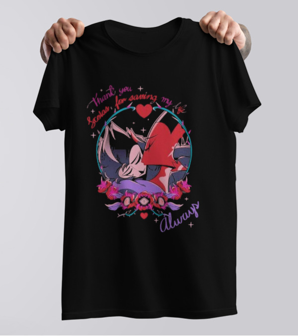 Thank You Scolas For Saving My Life Always Heart And Roses Motif T-Shirt