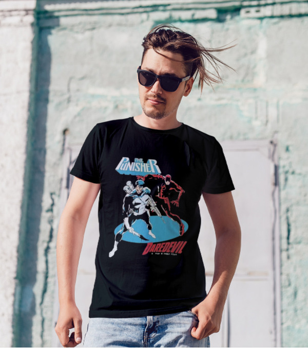 The Punisher Versus Daredevil The Man Without Fear Showdown Iconic Comic Heroes T-Shirt