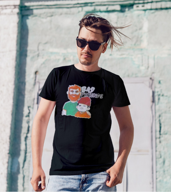 Bad Friends Cartoon Characters With Beard And Beanie T-Shirt