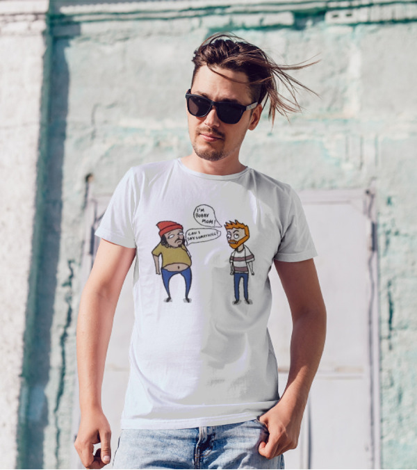 Bad Friends I'm Bobby Mom Can I Say Something - Cartoon Characters Embracing Humorous Dialogue T-Shirt