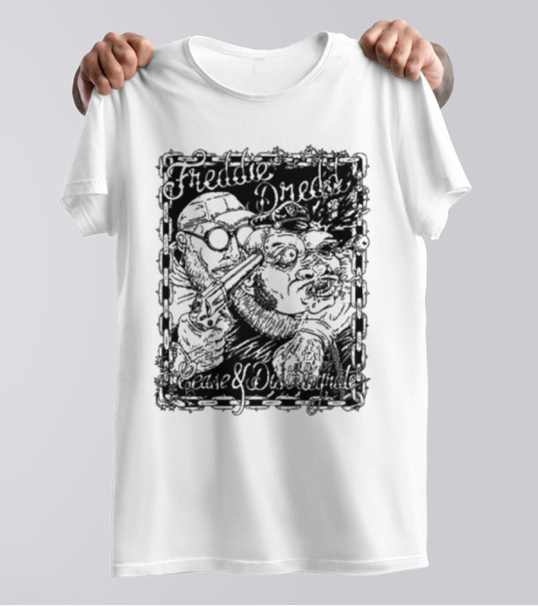 Freddie Dredd Cease And Disintegrate Chain Border Gun T-Shirt