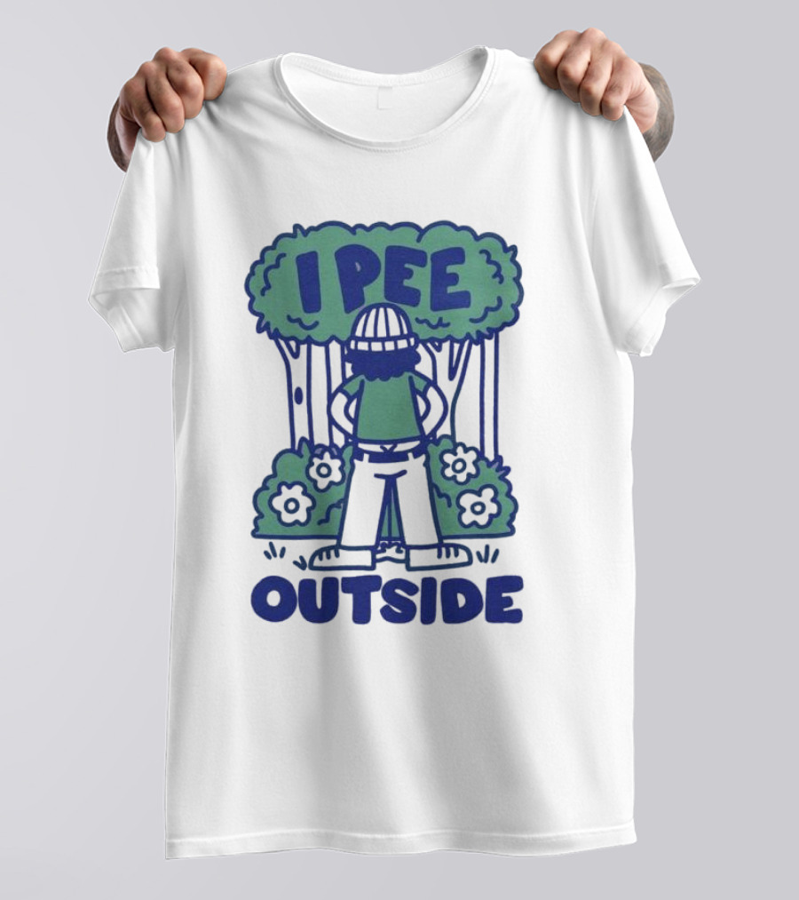 I Pee Outside Camper Cartoon In Forest Surrounded By Trees And Flowers T-Shirt