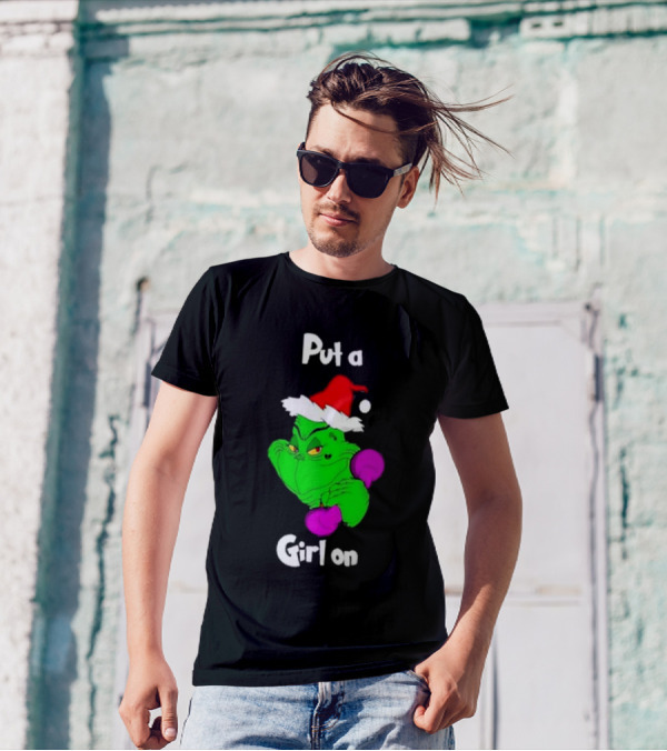 Grinch Boxing Santa Hat Put A Girl On Christmas T-Shirt