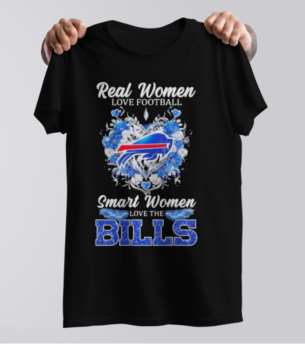 Real Women Love Football Smart Women Love The Buffalo Bills Logo Heart T-Shirt