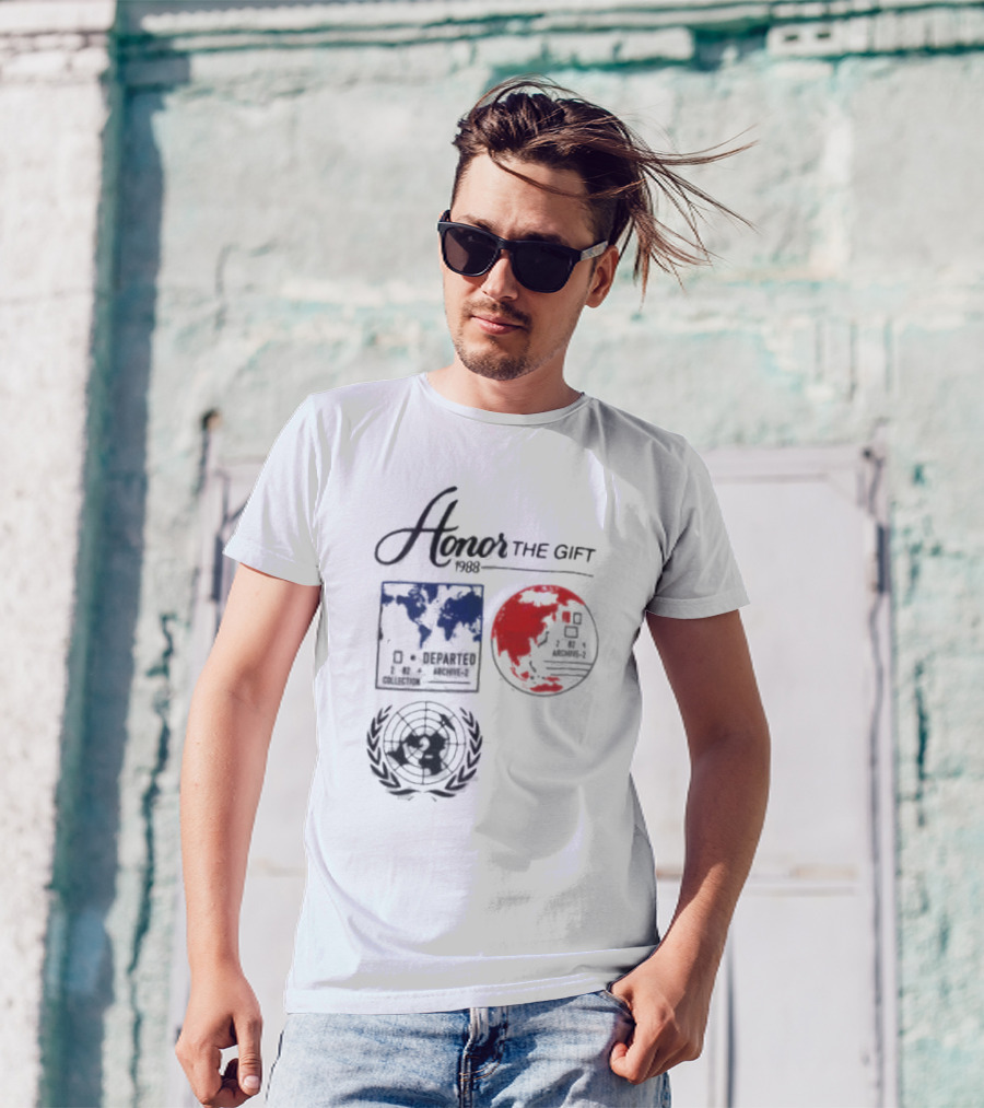 Honor The Gift 1988 Departed Collection Archive-2 World Map And Globe Symbols T-Shirt