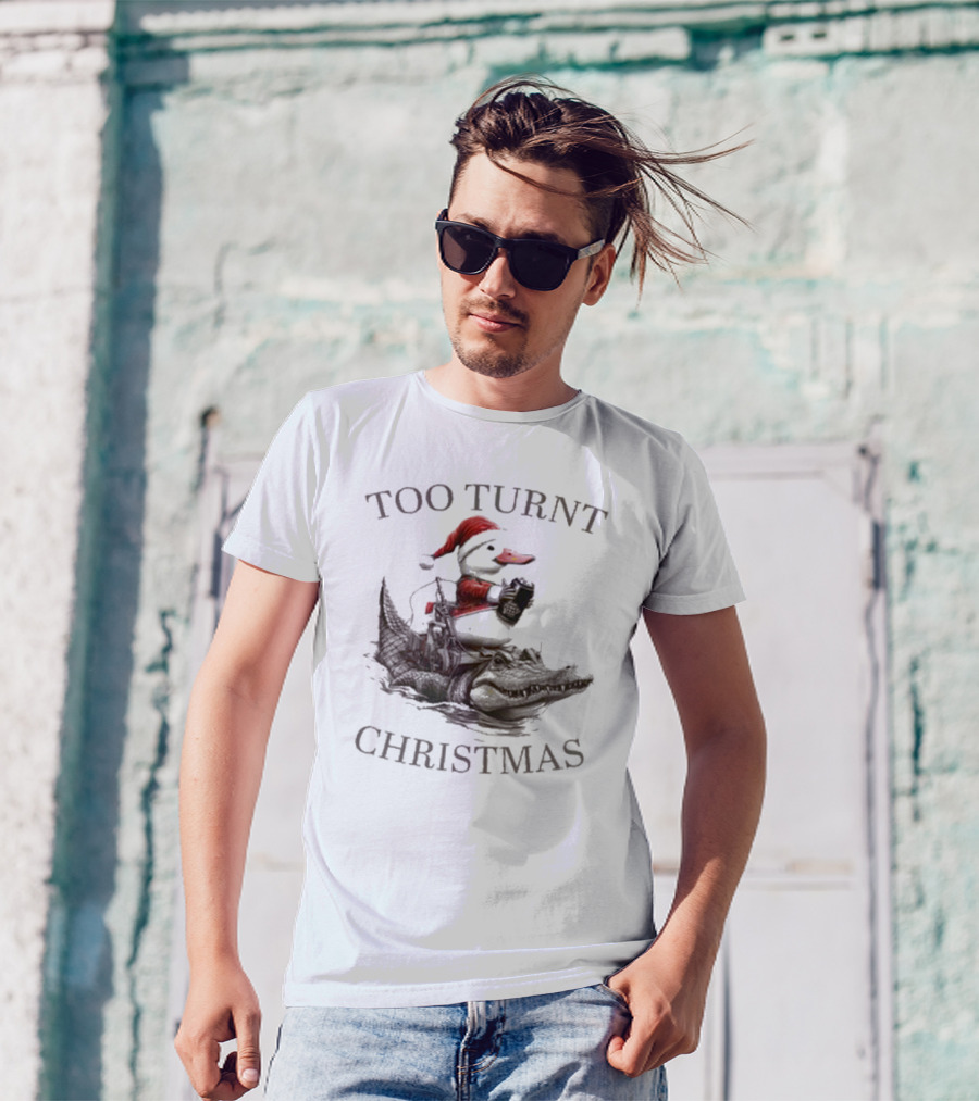 Too Turnt Christmas Santa Duck Riding Alligator T-Shirt