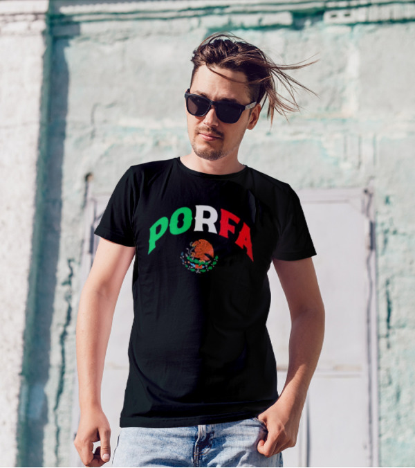 PORFA Mexican Flag Colors With Eagle Emblem T-Shirt