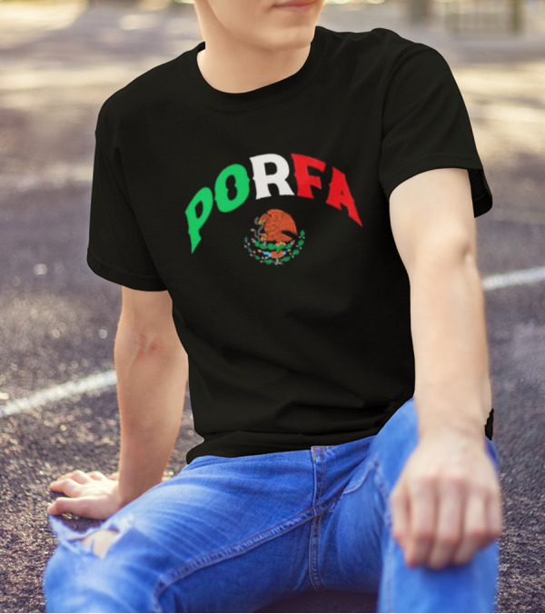 PORFA Mexican Flag Colors With Eagle Emblem T-Shirt