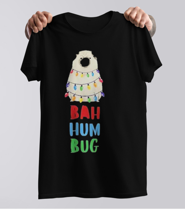 Vito The Pug Bah Hum Bug Christmas Lights Wrapping T-Shirt