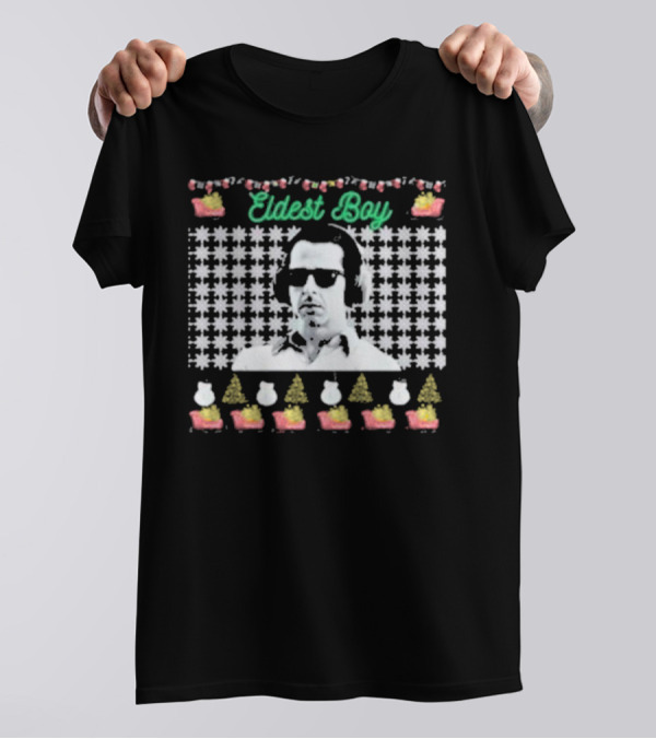 Kendall Roy Eldest Boy Ugly Christmas Sweater Design With Santa Hats And Trees T-Shirt