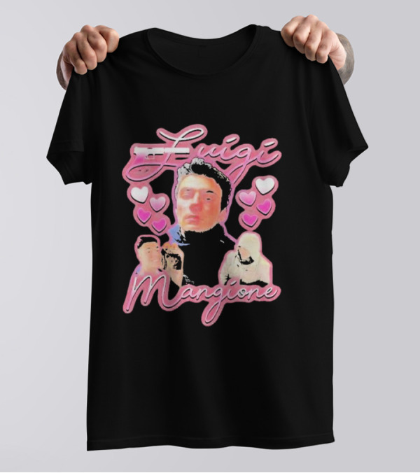 Luigi Mangione Pink Hearts And Portraits T-Shirt