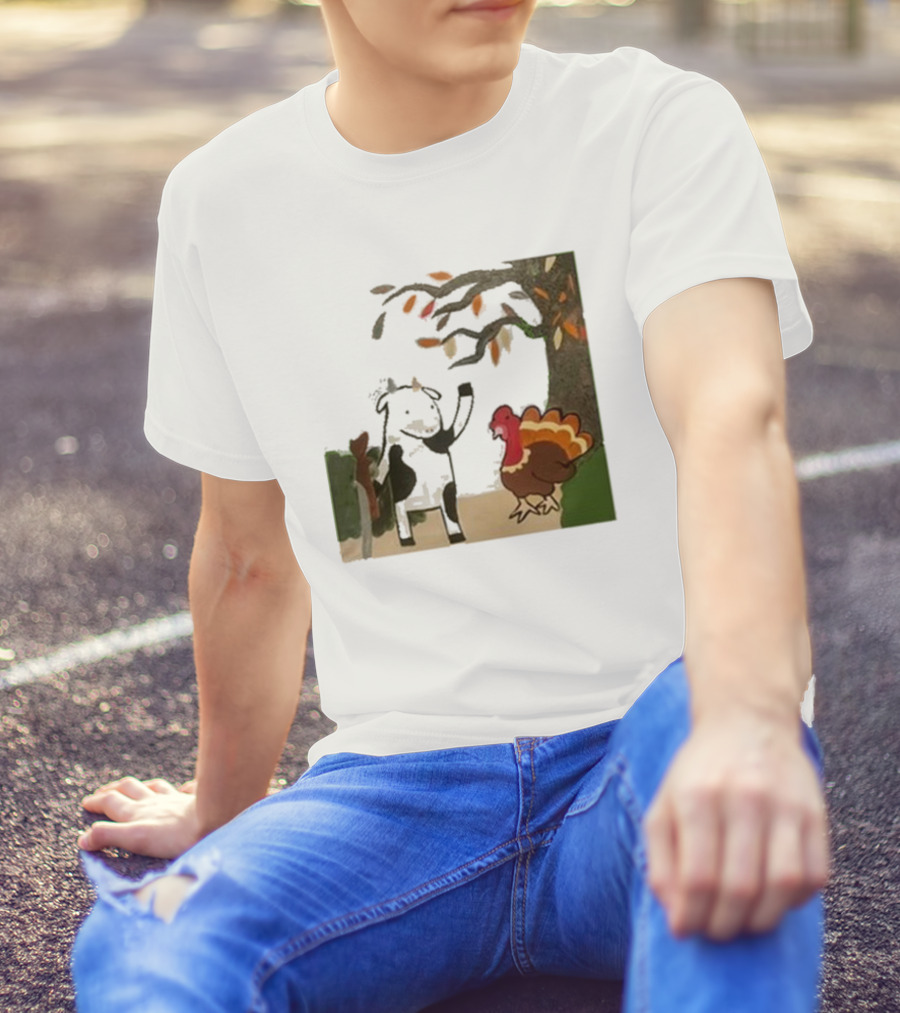 Leanbeefpatty Turkey Time Cow Under Autumn Tree T-Shirt