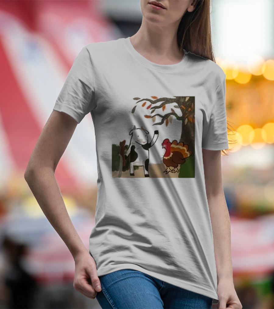Leanbeefpatty Turkey Time Cow Under Autumn Tree T-Shirt
