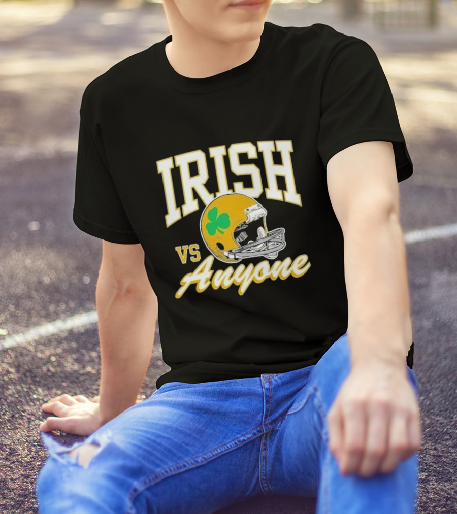 Irish Vs. Anyone Football Helmet With Shamrock T-Shirt