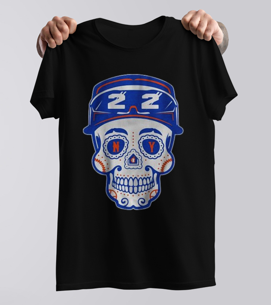 NY 22 Baseball Sugar Skull T-Shirt