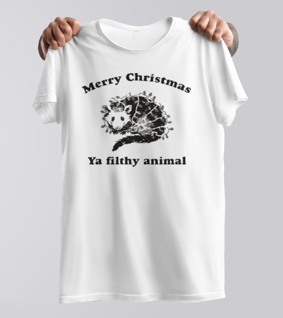 Merry Christmas Ya Filthy Animal Slippywild Possum Holiday Lights T-Shirt