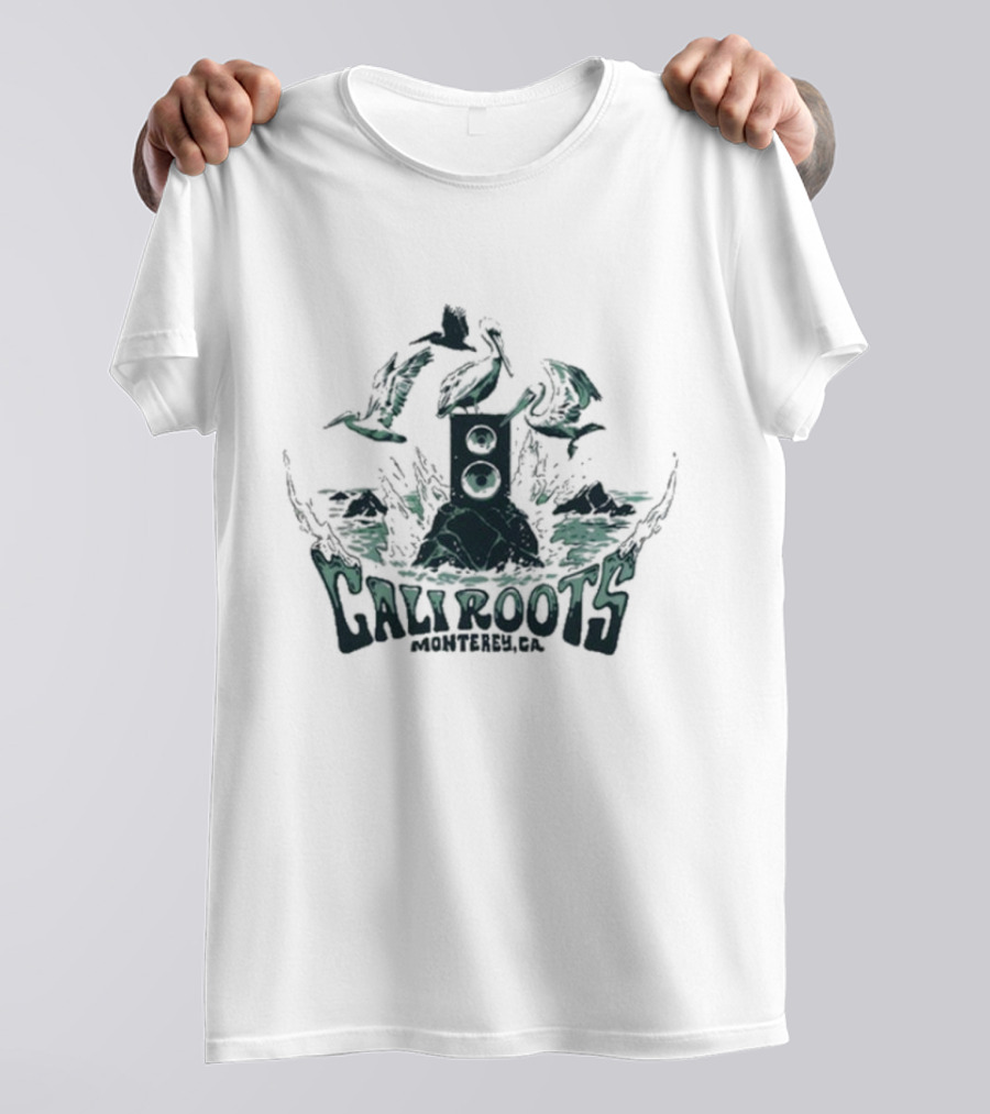 Cali Roots Monterey, CA Pelicans Speaker Waves T-Shirt
