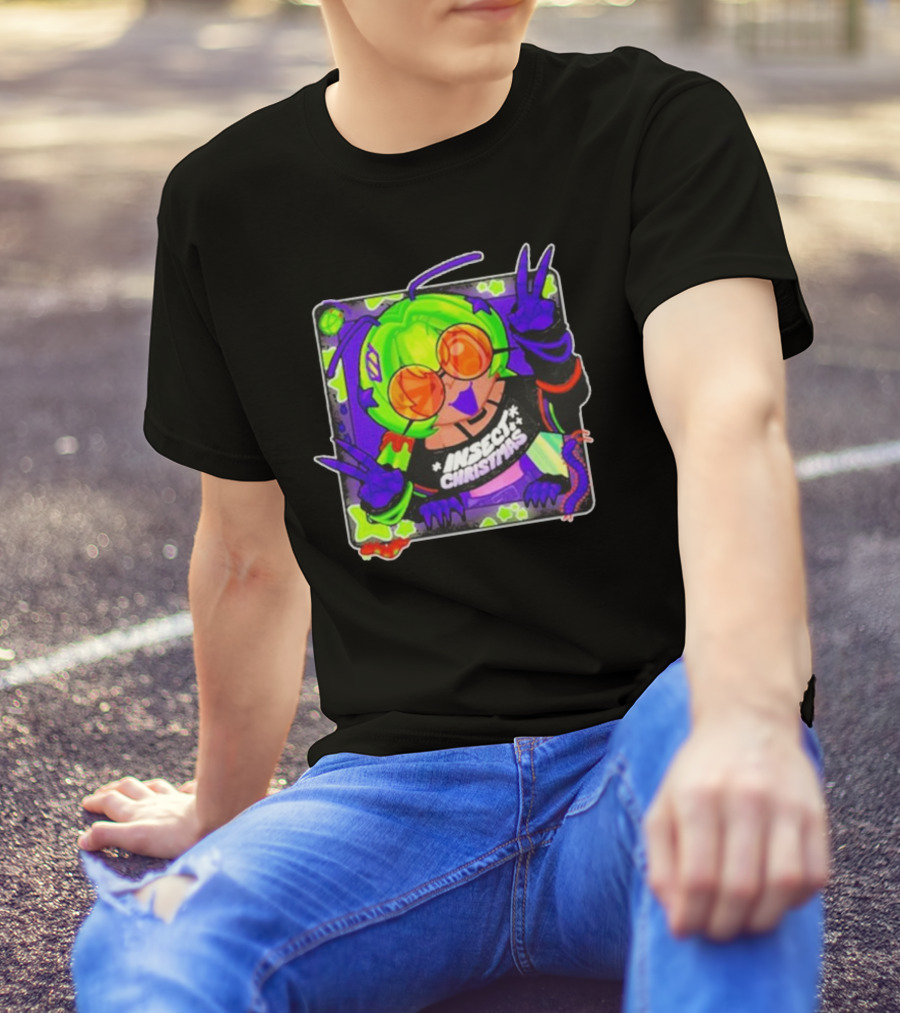 Insect Christmas Neon Peace Alien Vibes T-Shirt