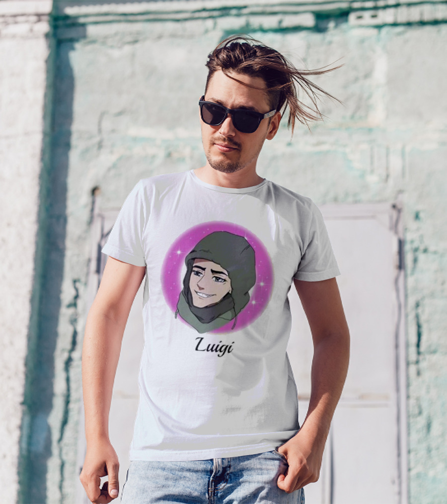 Luigi Anime Shooter Charm With Green Hood And Sparkling Pink Circle T-Shirt