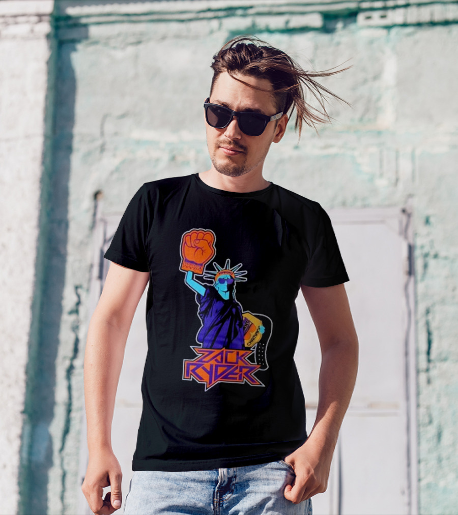 Zack Ryder Fashioned Liberty Holding Champion Belt Statue T-Shirt