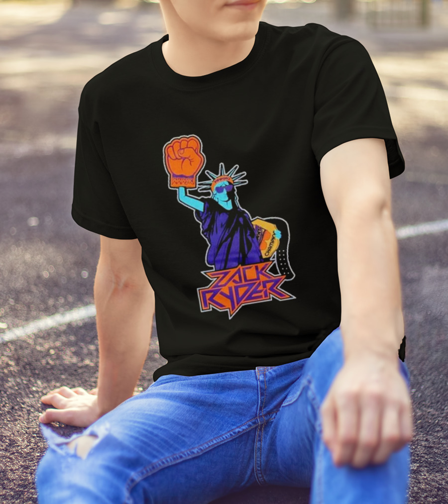 Zack Ryder Fashioned Liberty Holding Champion Belt Statue T-Shirt